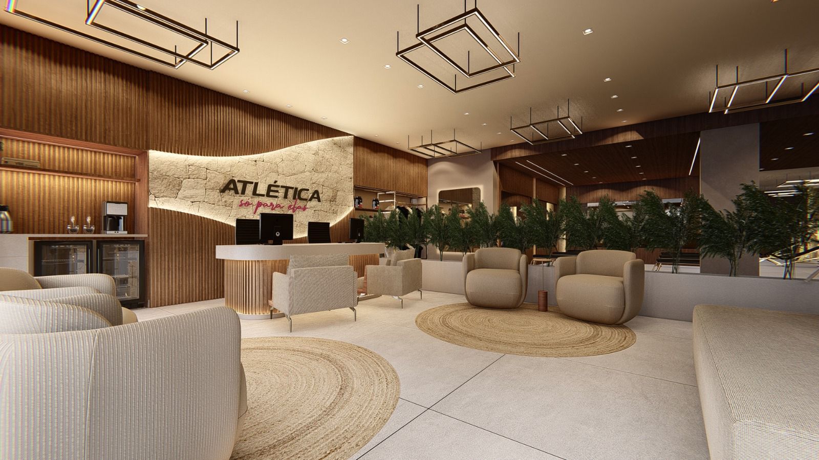 Lobby Atlética Fit — recepção boutique